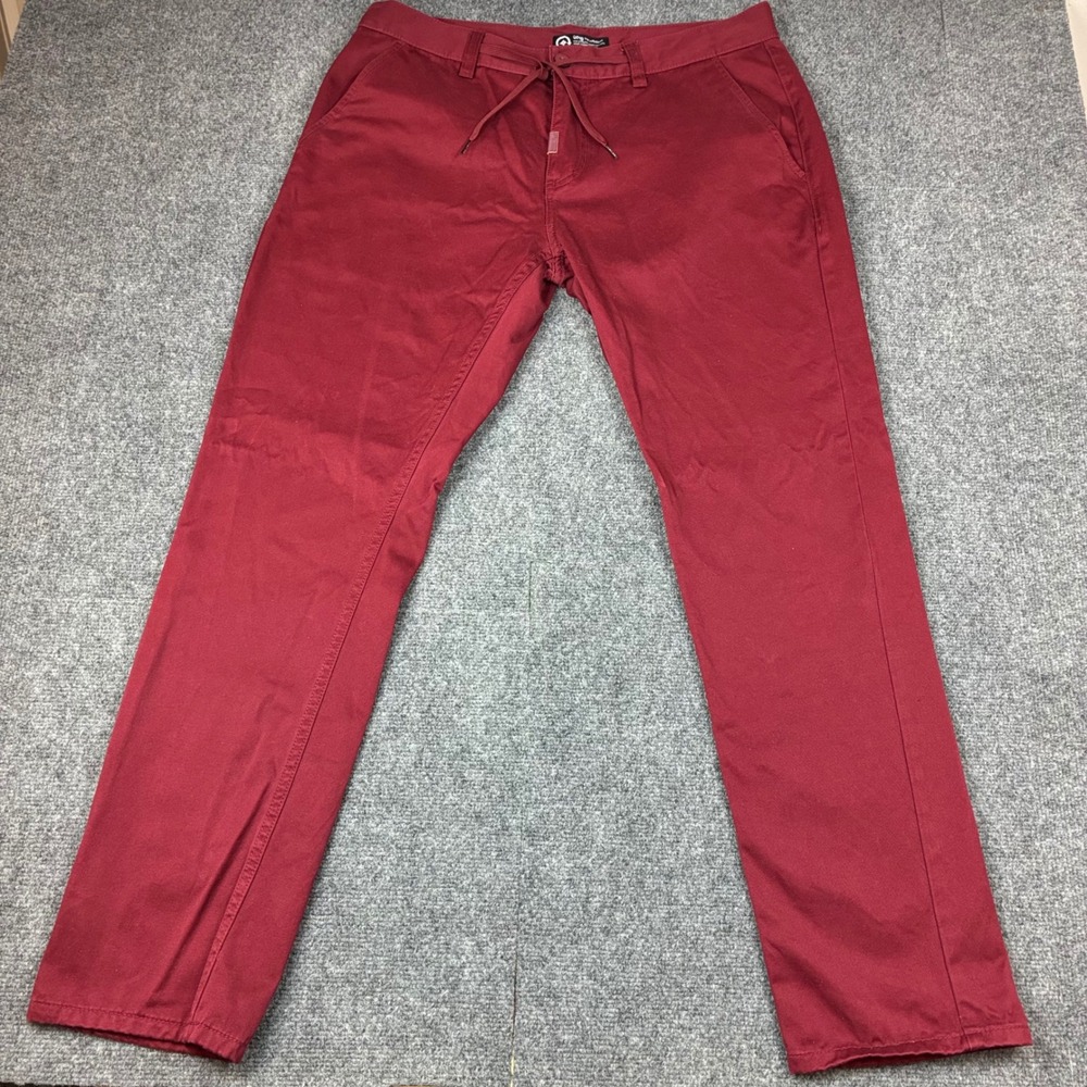 LRG Mens True Tapered Fit Pants Burgundy Red Cotton Twill Drawstring Size 38 Y2K